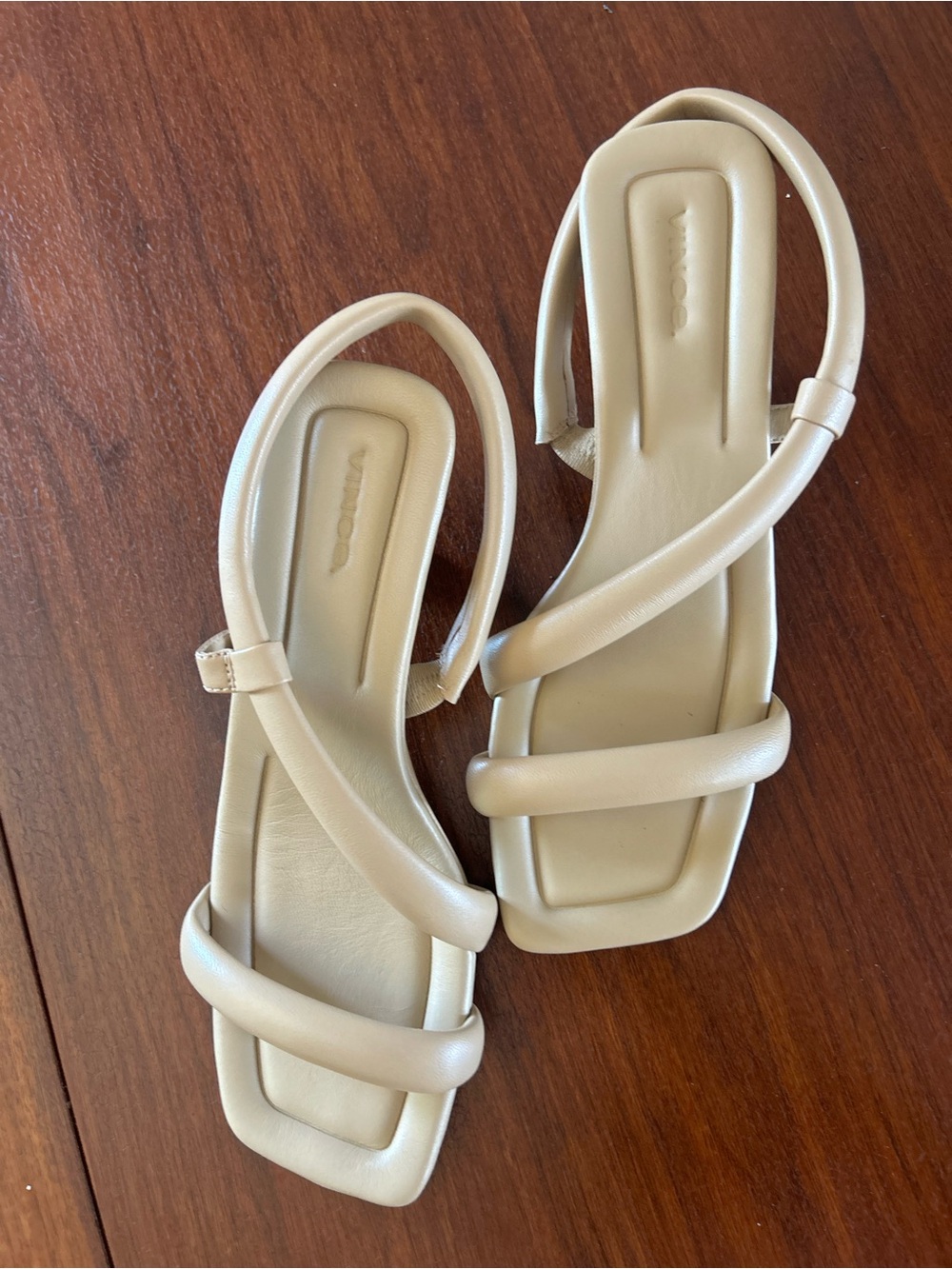 Vince Tan Strappy Square-Toe Mid-Heel Sandals